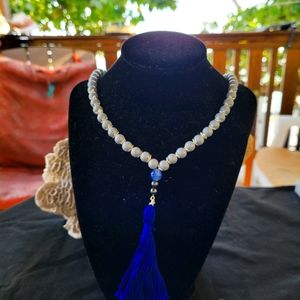 Blue Mandala fringe necklace